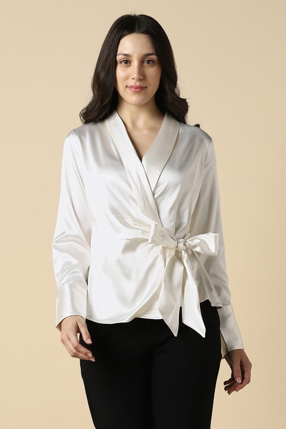 Women Cream Solid Formal Top