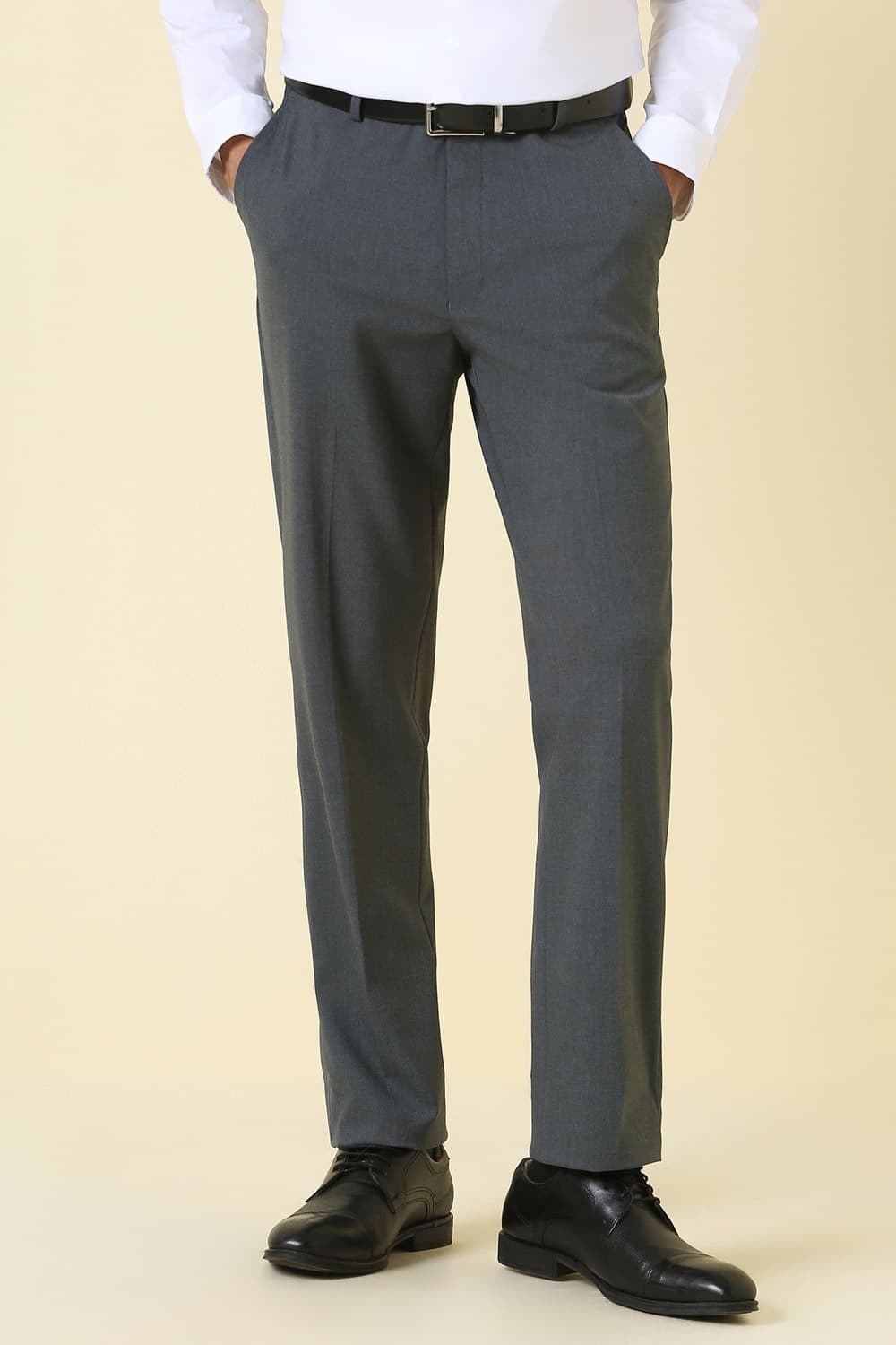 Men Grey Solid Formal Trousers