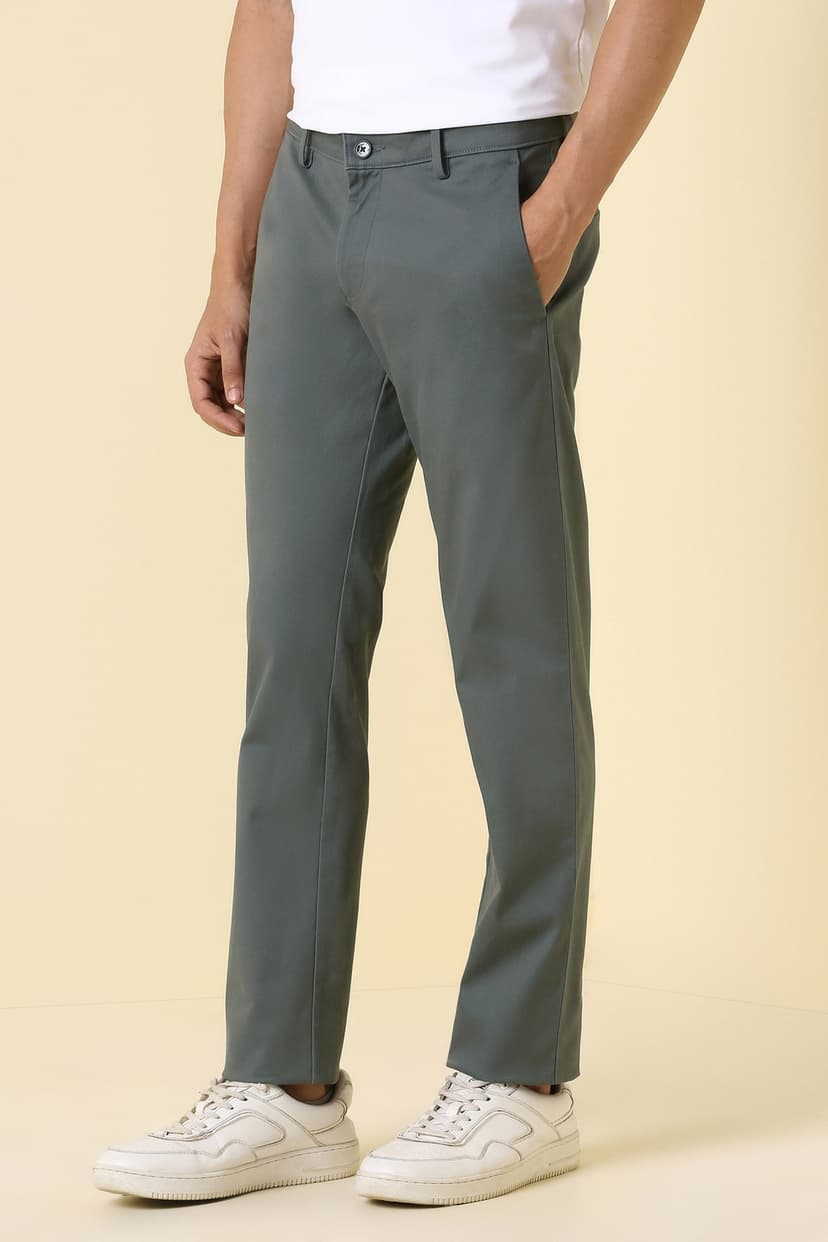 Men Grey Textured Casual Trousers