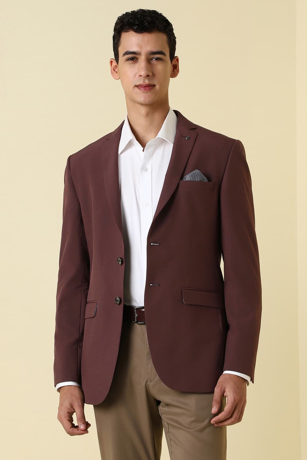Men Brown Solid Formal Blazer