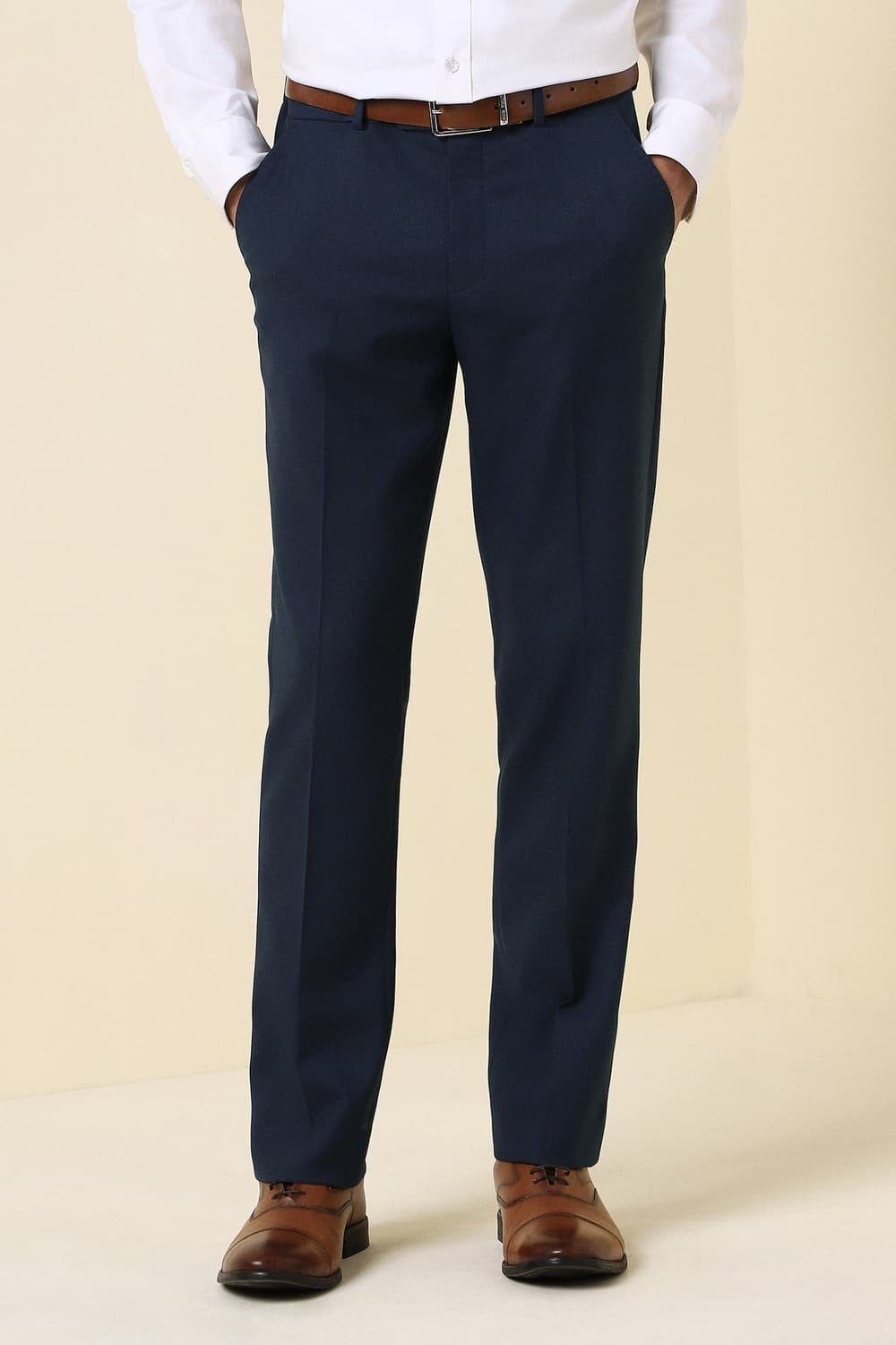 Men Navy Textured Formal Trousers