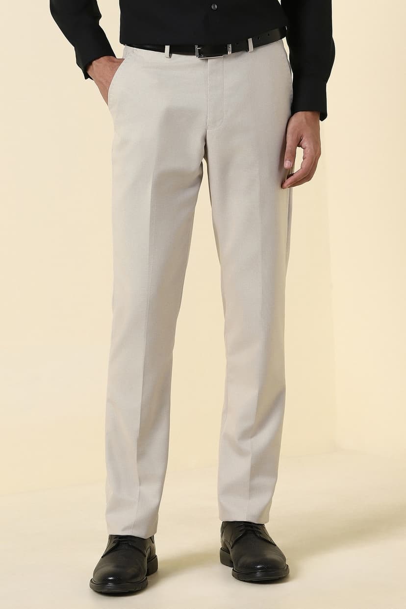 Men Beige Textured Formal Trousers