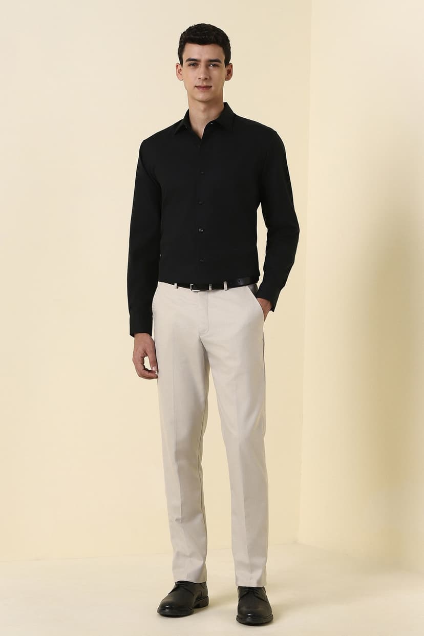Men Beige Textured Formal Trousers
