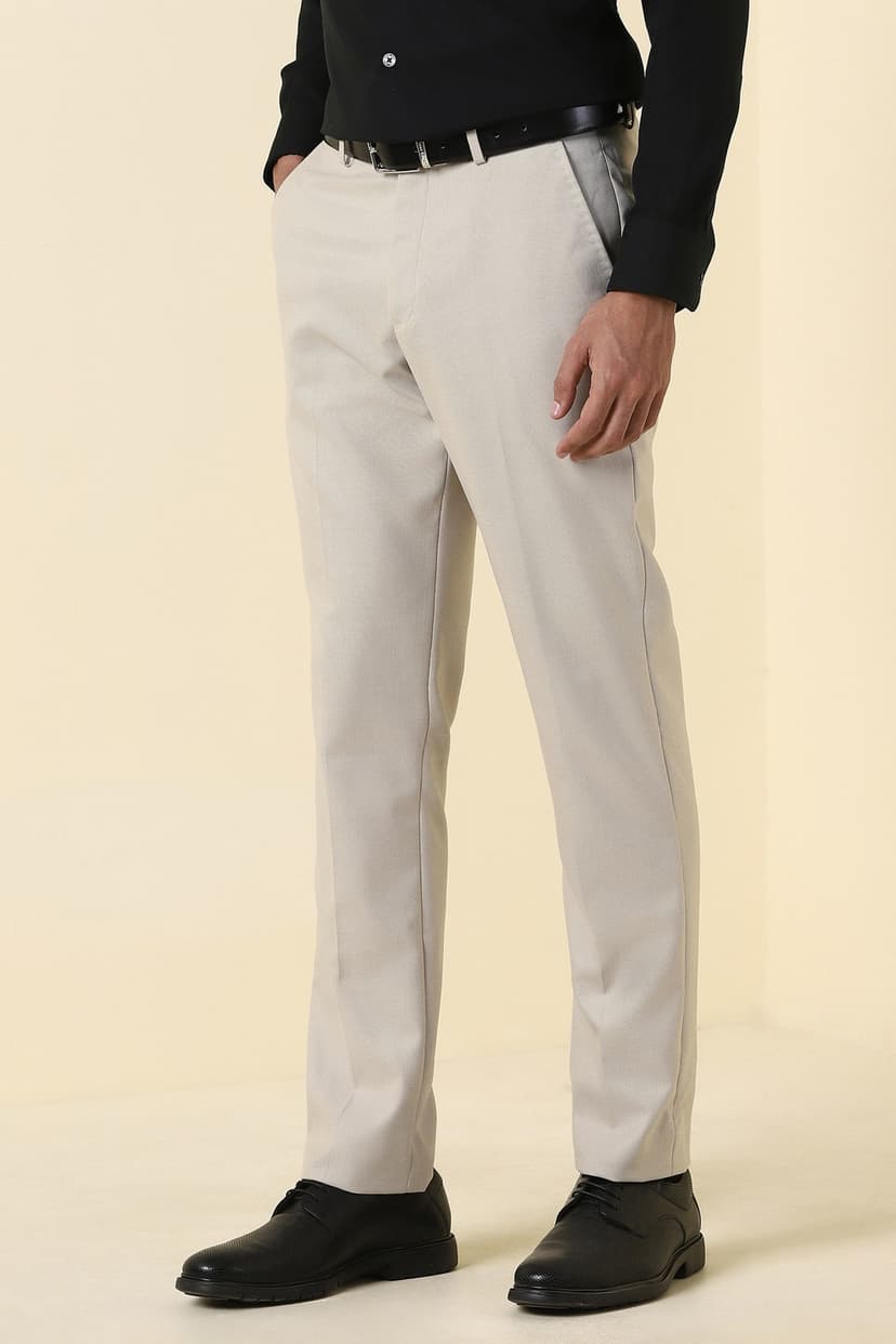 Men Beige Textured Formal Trousers