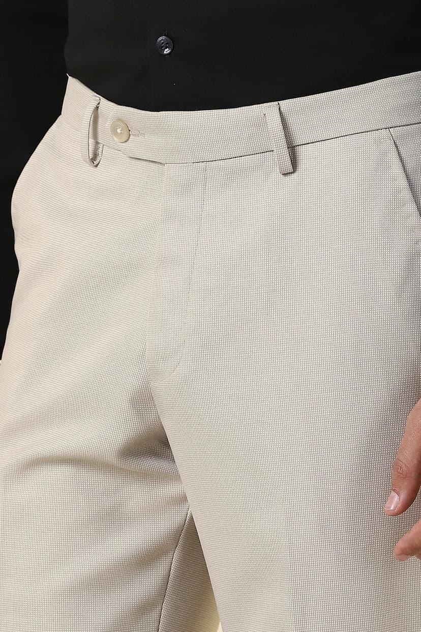 Men Beige Textured Formal Trousers
