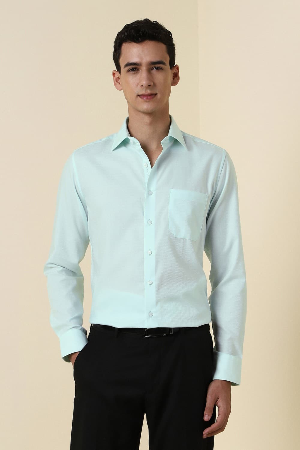 Men Light Blue Textured Full Sleeves Wrinkle Resistant Formal shirt | Allen Solly