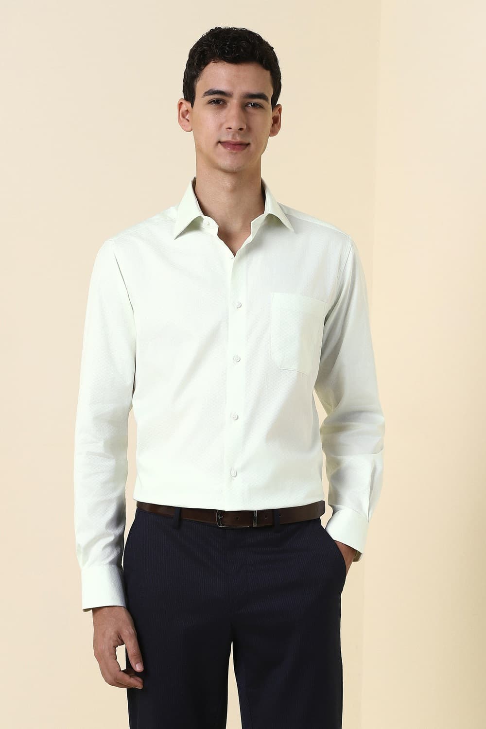 Men Beige Textured Full Sleeves Wrinkle Resistant Formal shirt | Allen Solly
