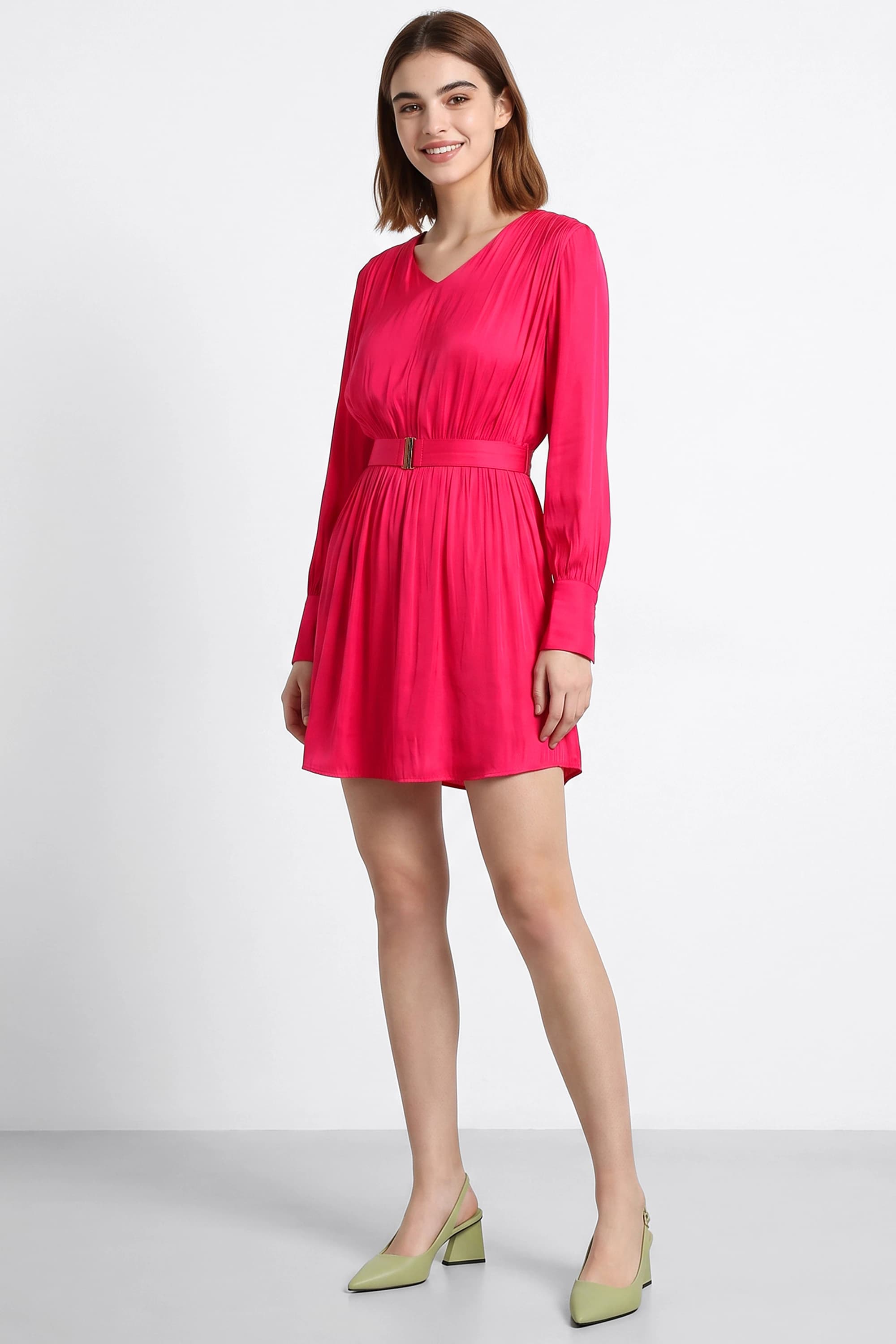 Women Pink Solid Party Dress | Allen Solly