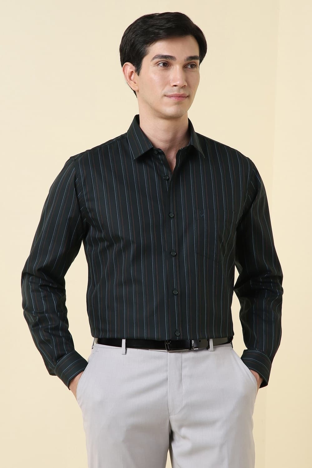Men Black Stripe Full Sleeves Formal Shirt
