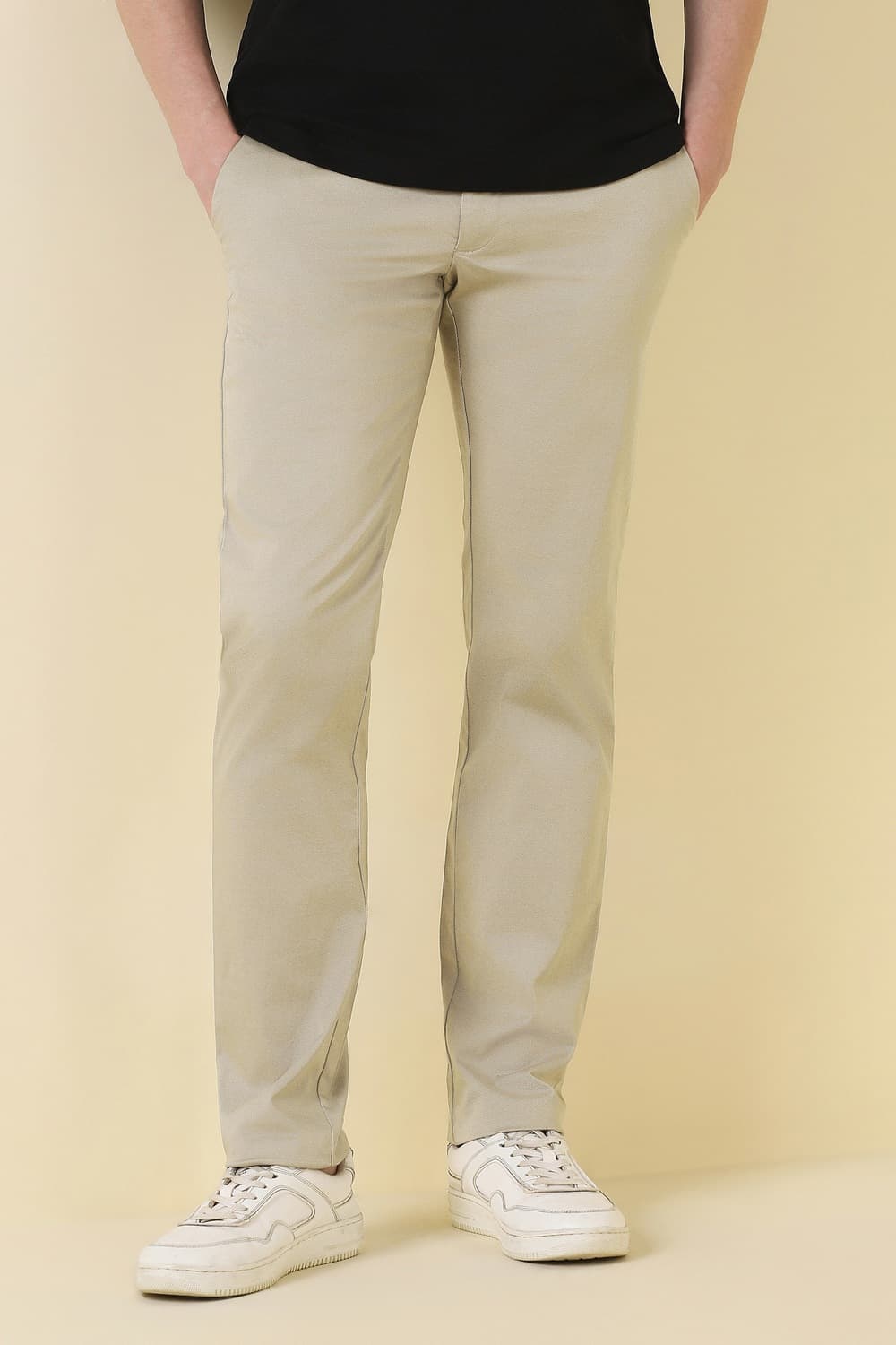 Men Beige Print Casual Trousers