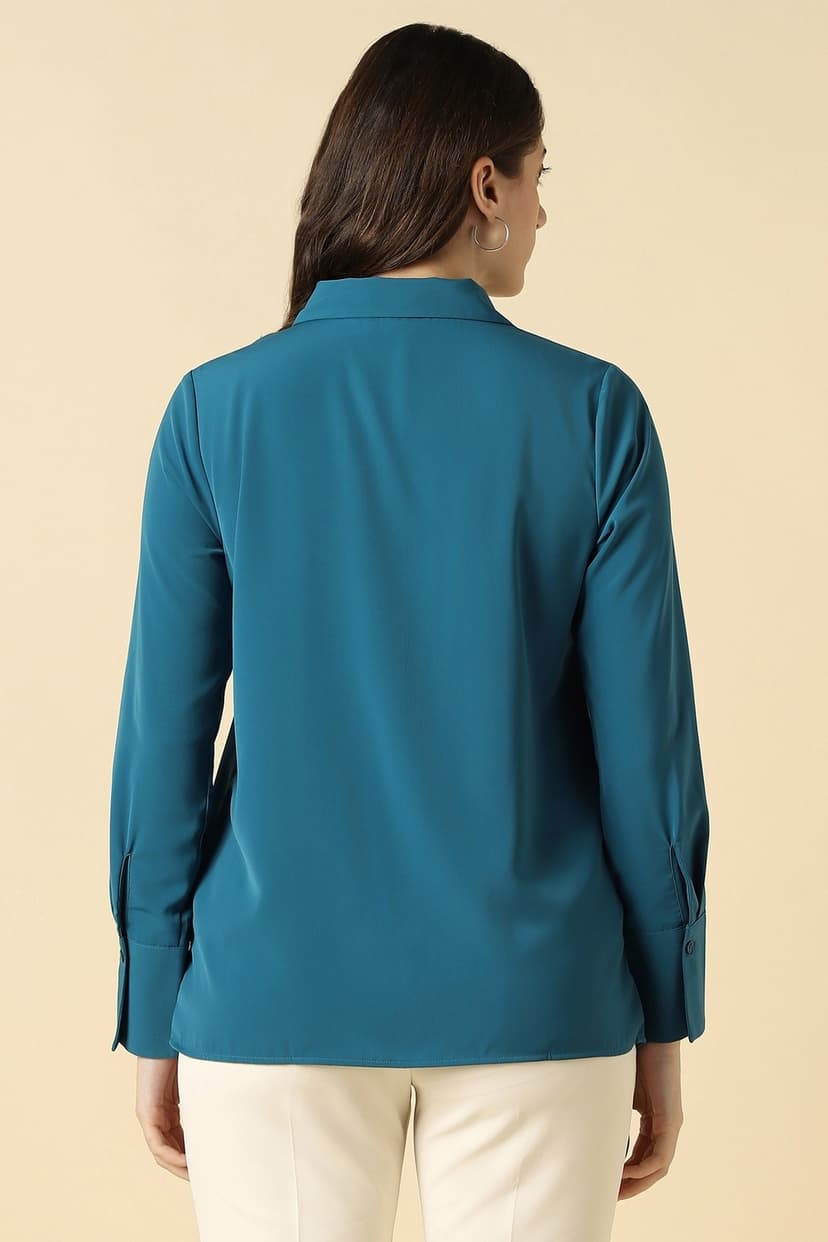 Women Blue Solid Long Sleeves Shirt