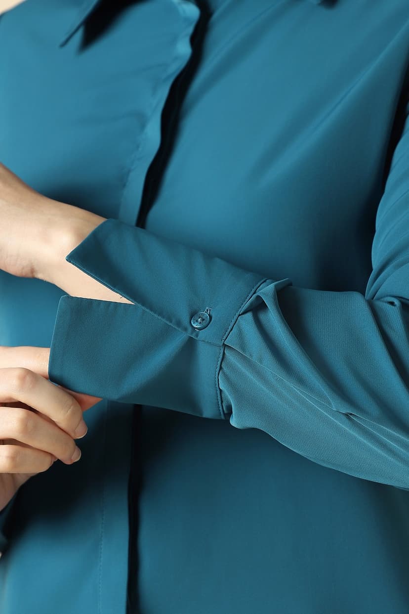 Women Blue Solid Long Sleeves Shirt