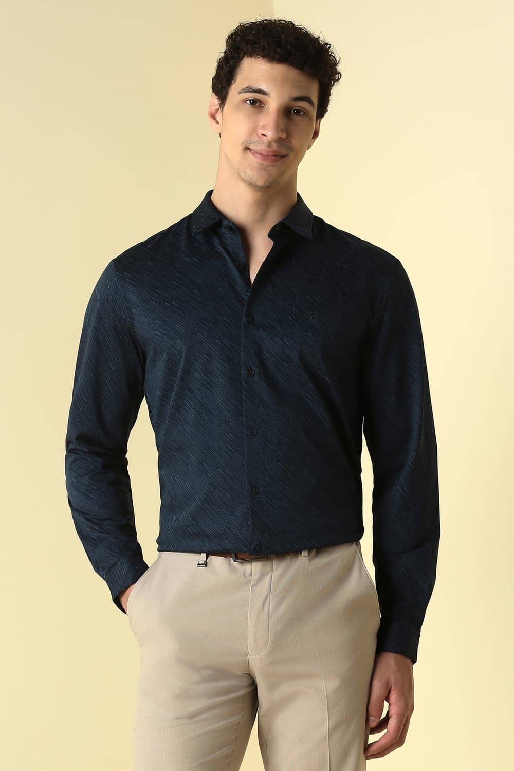 Men Navy Slim Fit Print Full Sleeves Casual Shirt