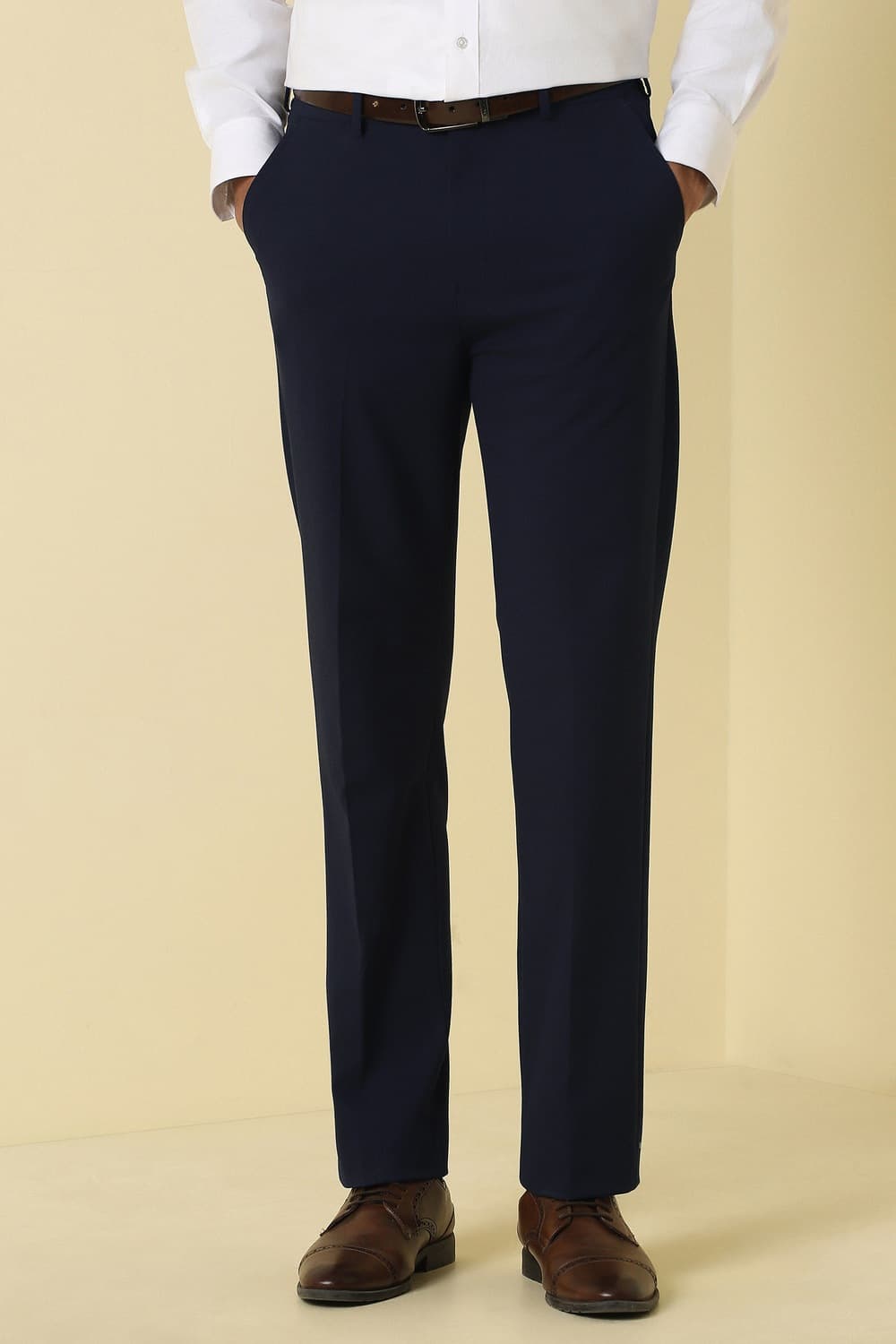 Men Navy Textured Formal Trousers