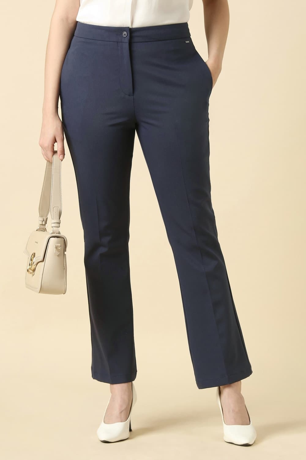 Women Navy Solid Formal Trousers