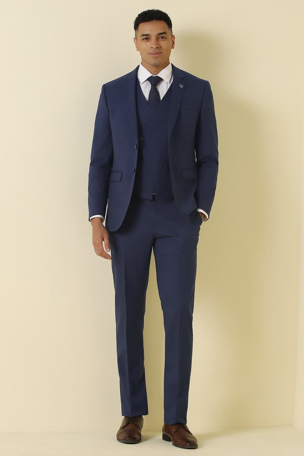 Men Navy Textured Formal Three Piece Suit