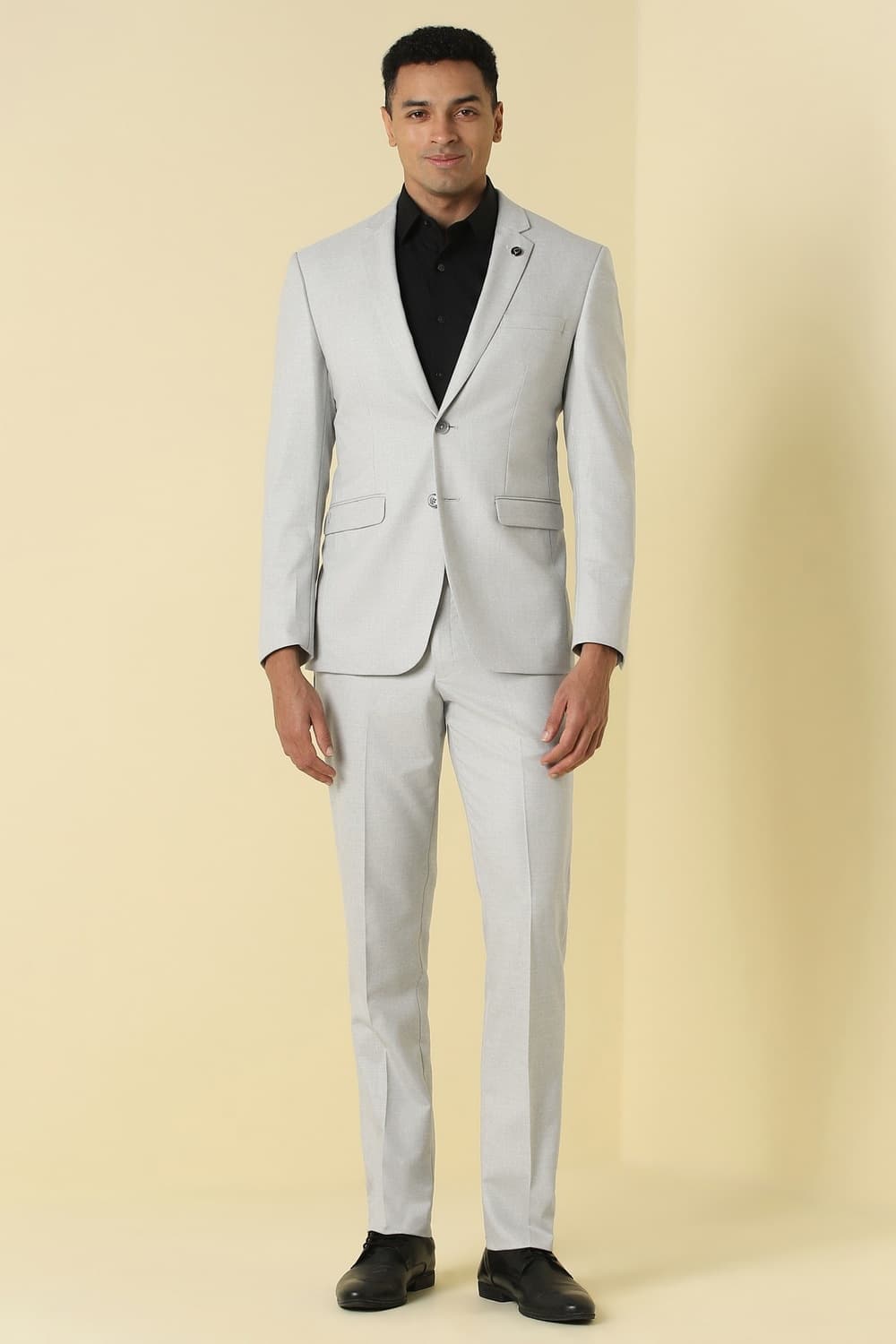 Men Grey Solid Formal Two Piece Suit