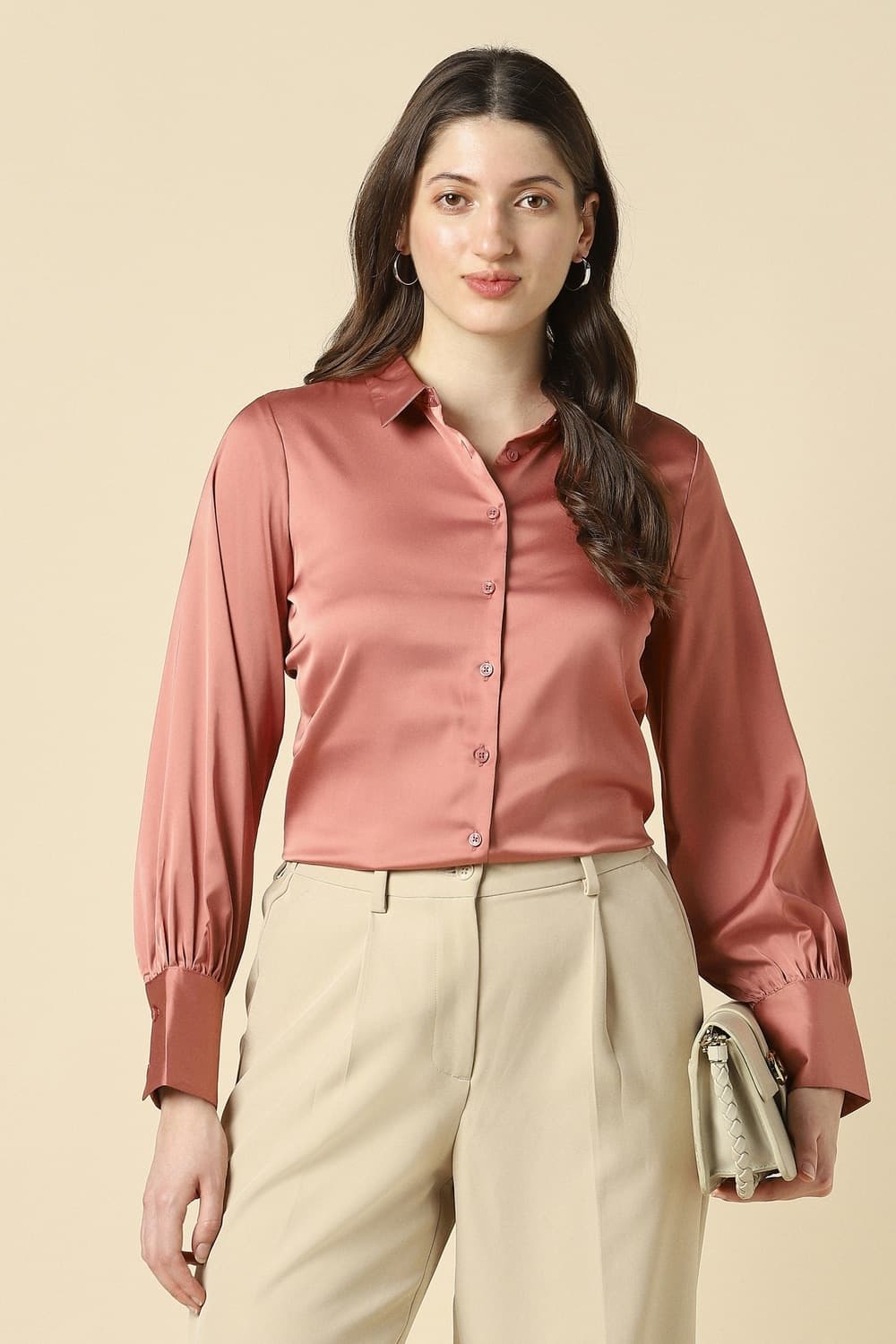Women Pink Solid Long Sleeves Shirt