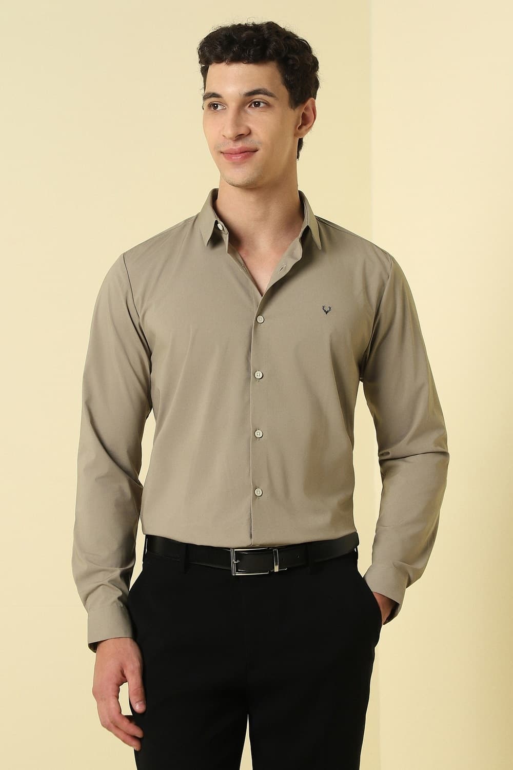 Men Beige Solid Full Sleeves Formal Shirt | Allen Solly