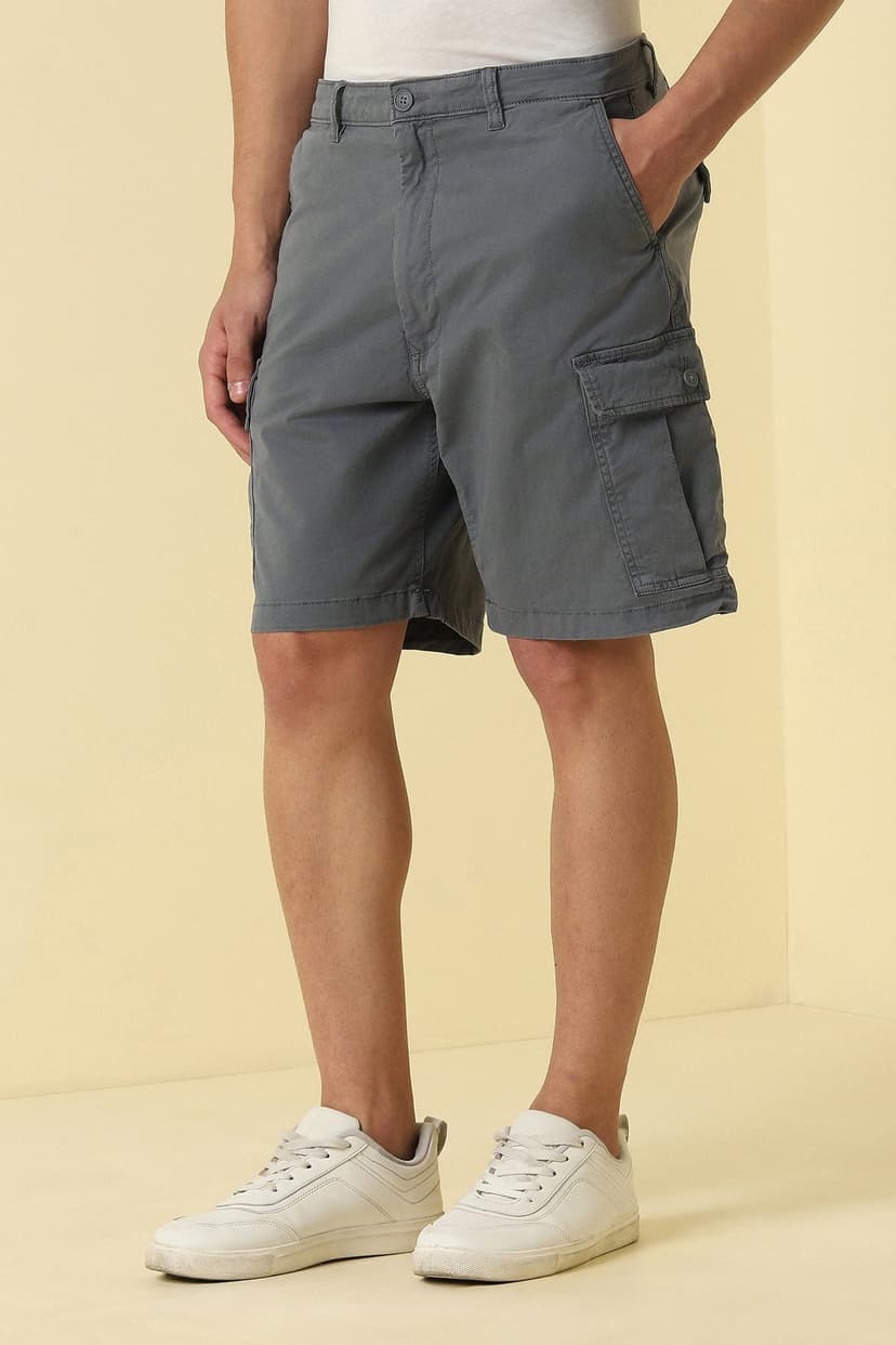 Men Grey Solid Shorts