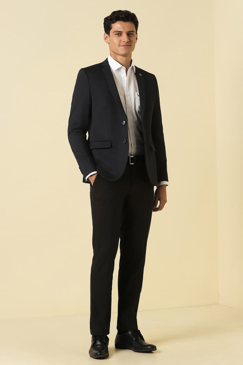 Men Black Textured Formal Blazer