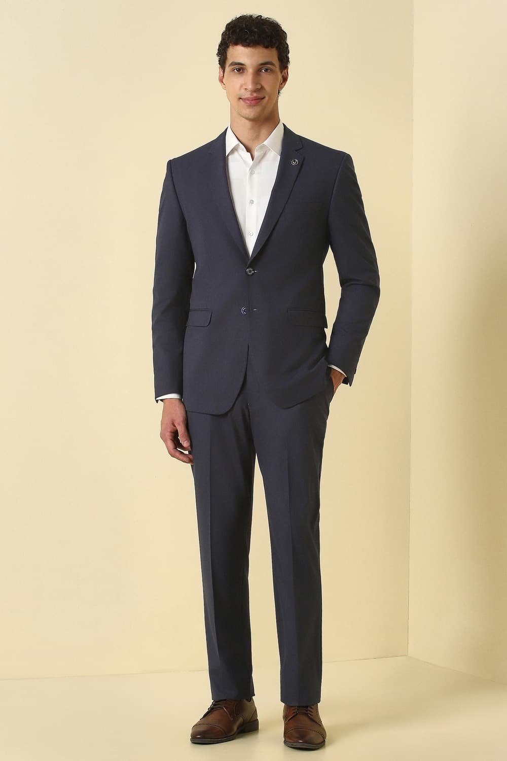 Men Navy Solid Formal Two Piece Suit