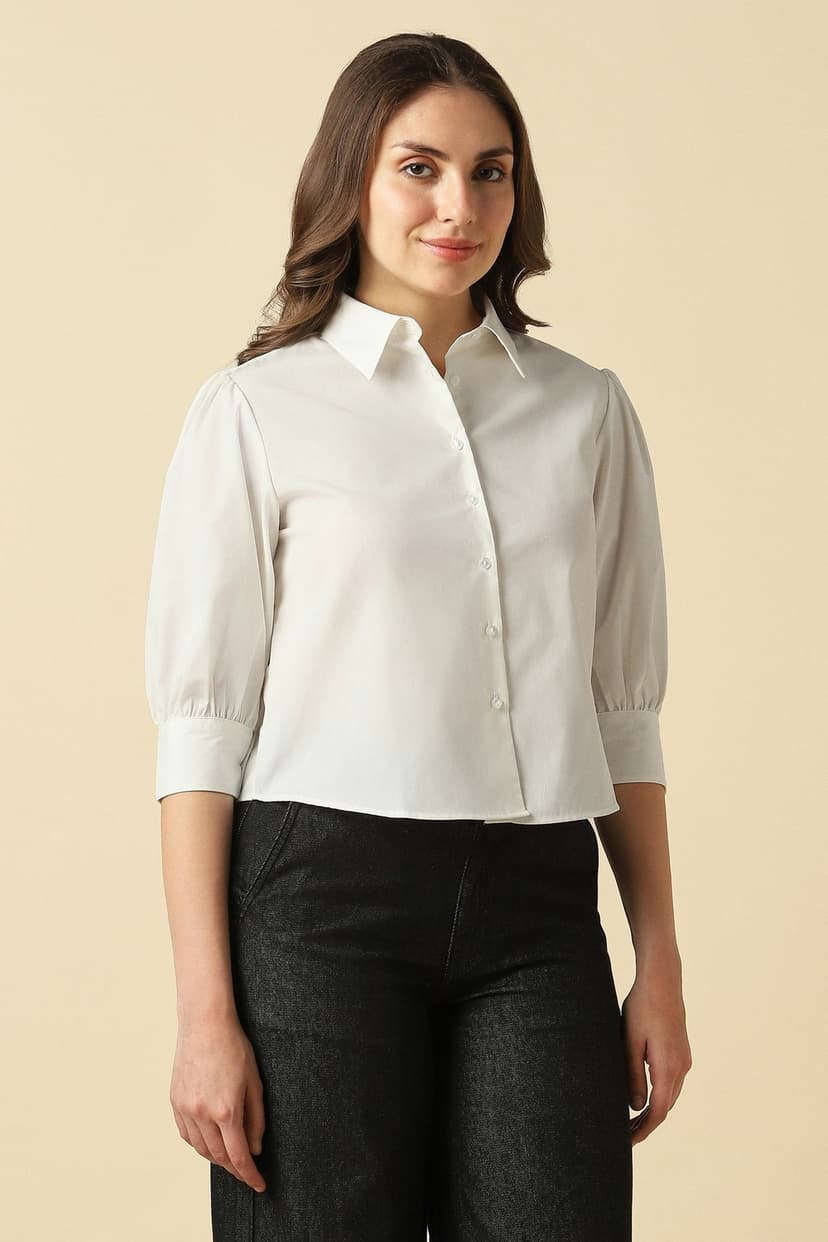 Women White Solid Shirt