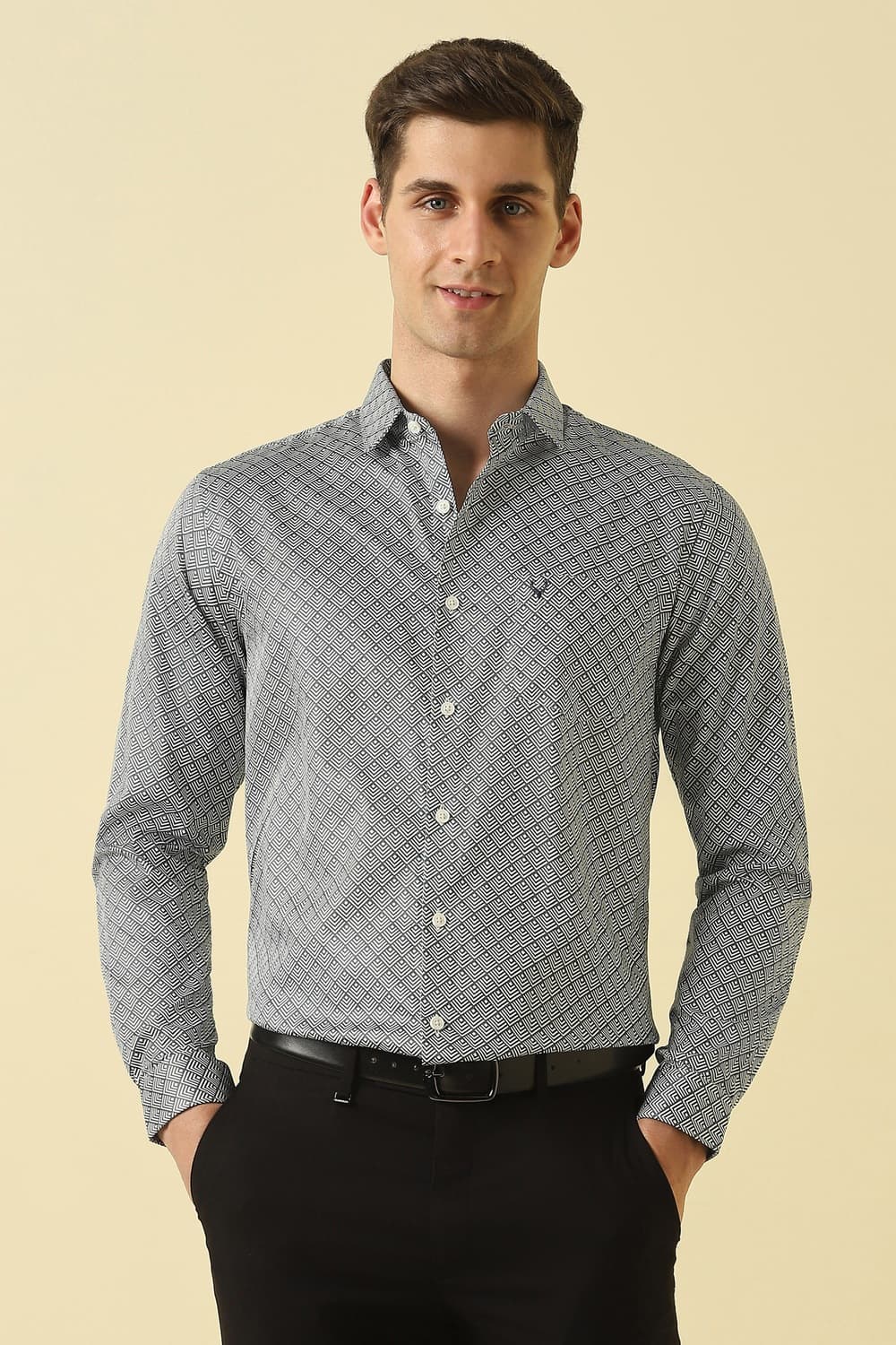 Men Green Print Full Sleeves Formal Shirt | Allen Solly