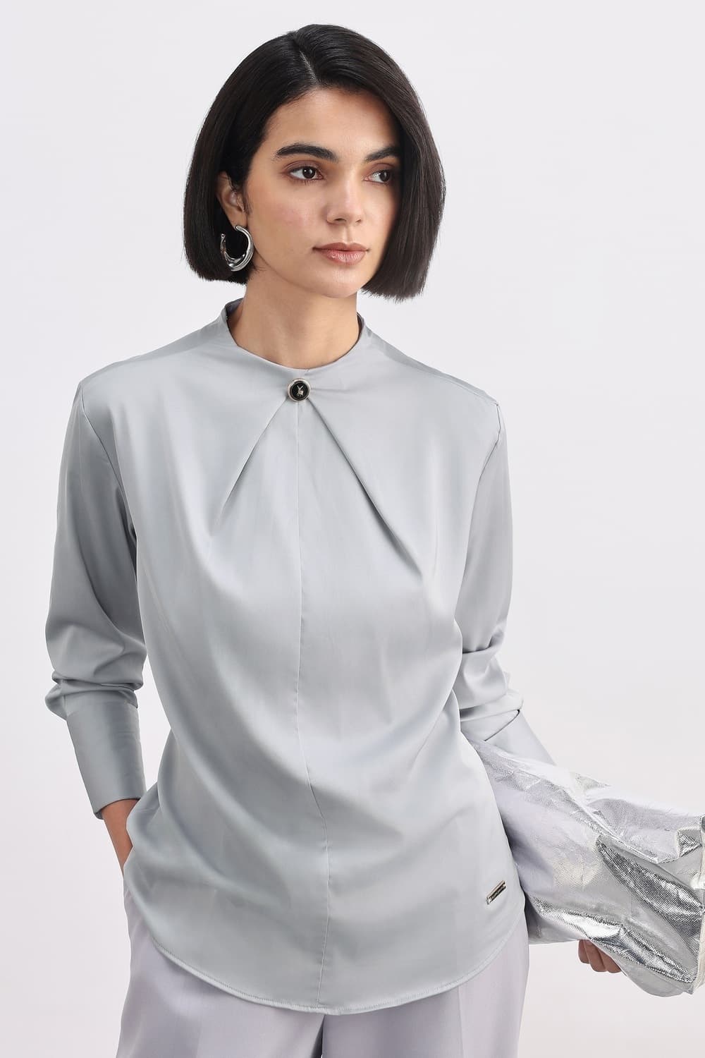 Women Grey Solid Formal Top