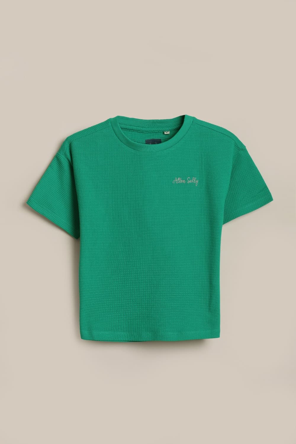 Girls Green Textured Casual T-shirt