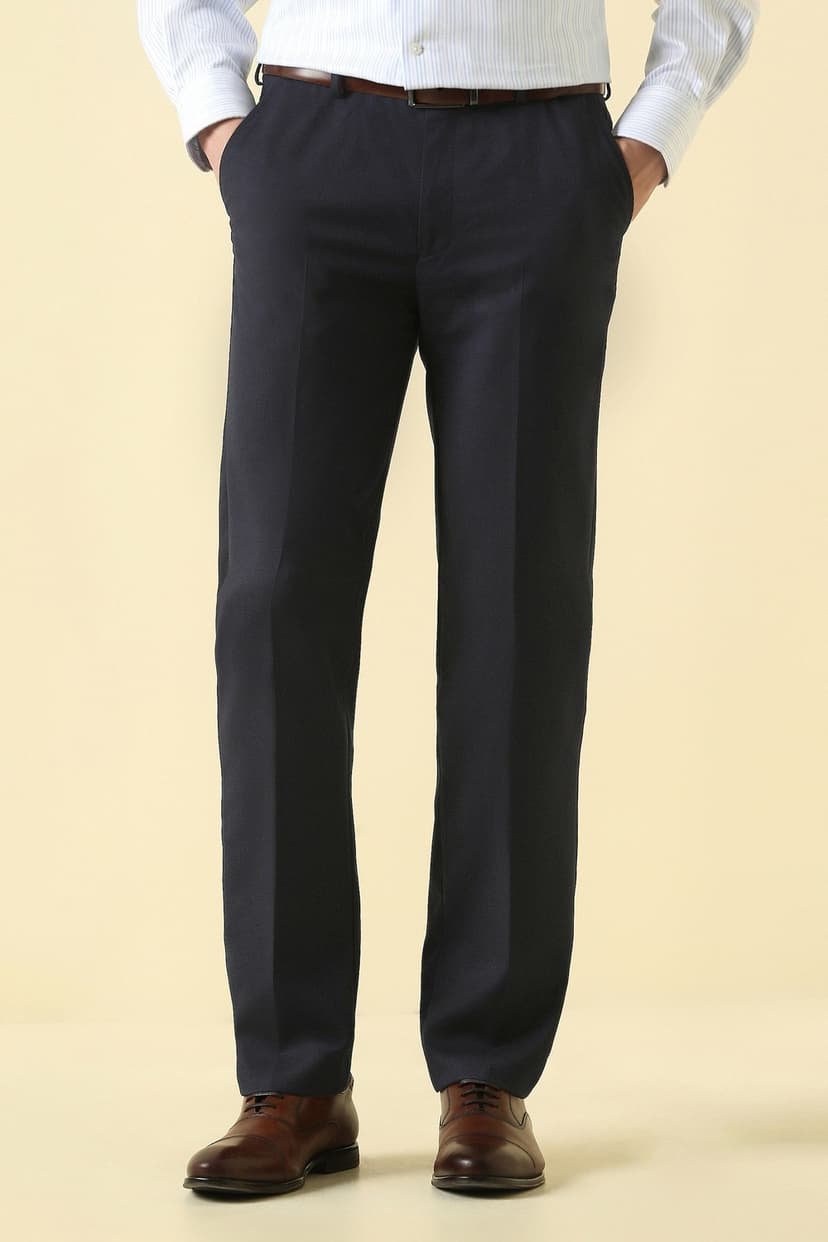 Men Navy Textured Formal Trousers