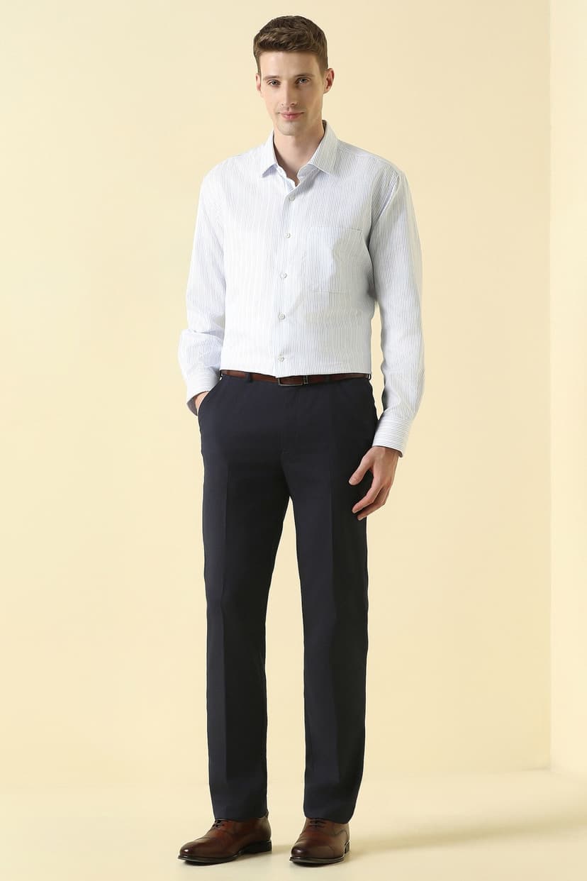 Men Navy Textured Formal Trousers