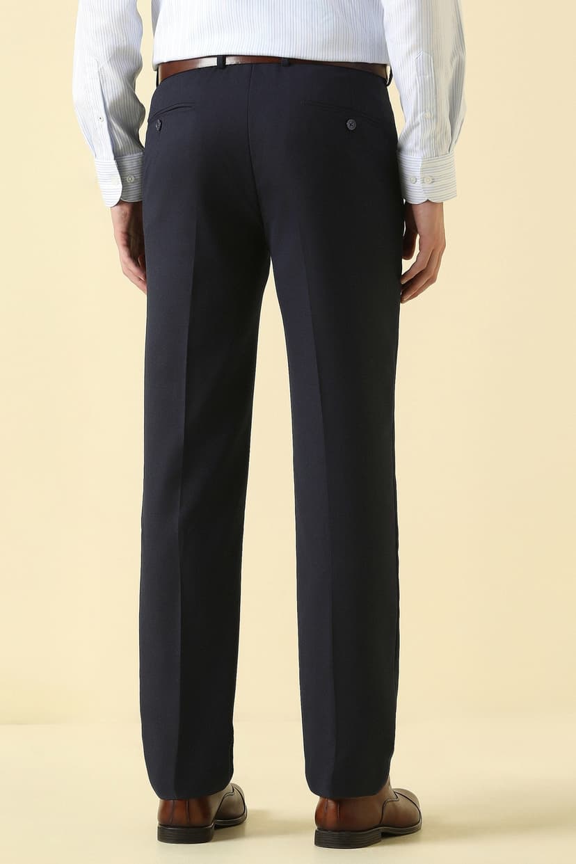 Men Navy Textured Formal Trousers