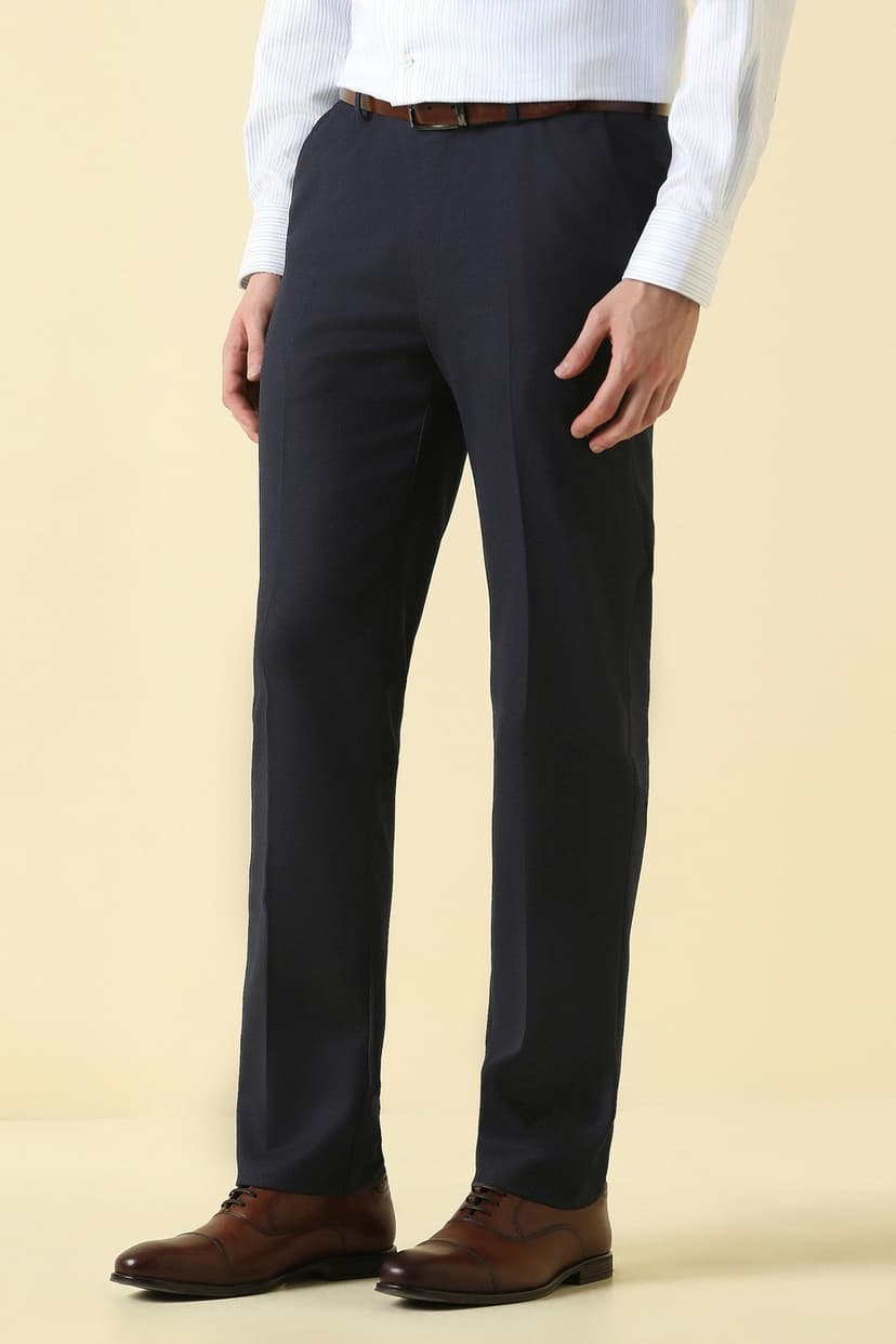 Men Navy Textured Formal Trousers