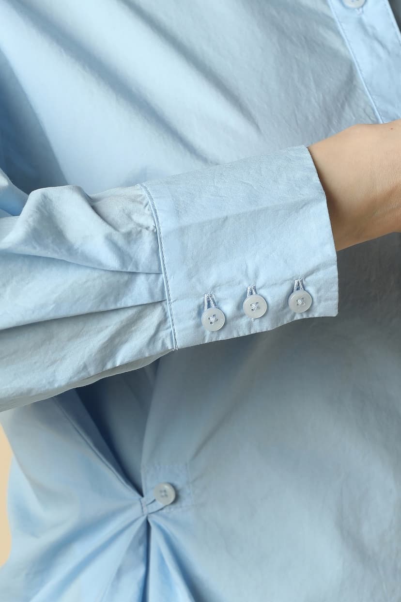 Women Light Blue Solid Long Sleeves Shirt