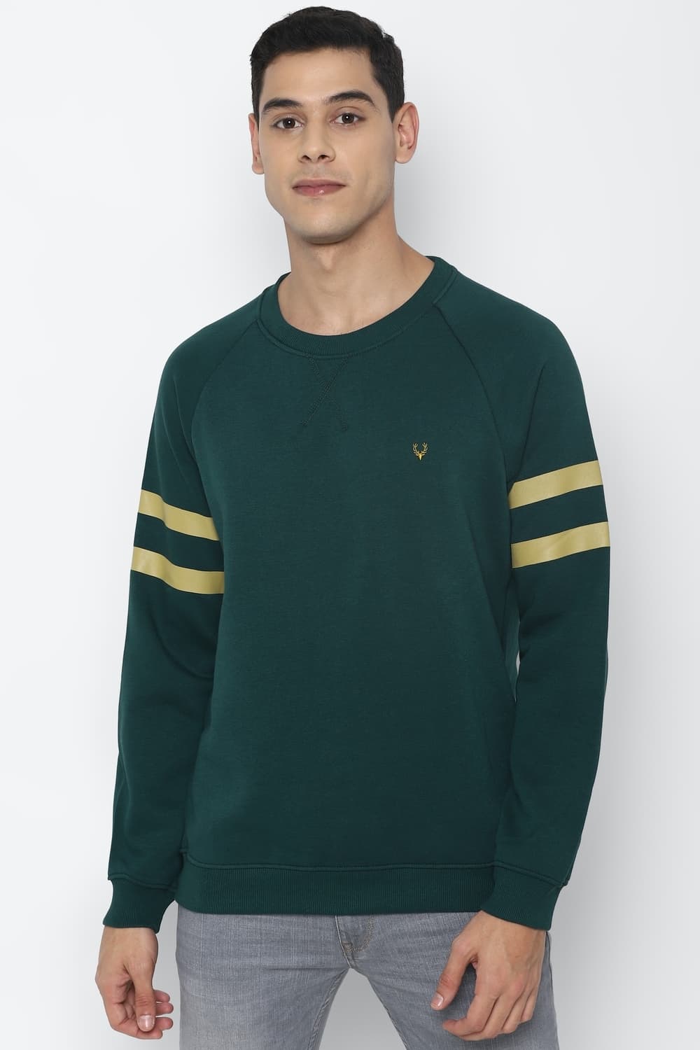 Men Green Crew Neck Full Sleeves Casual Sweatshirt