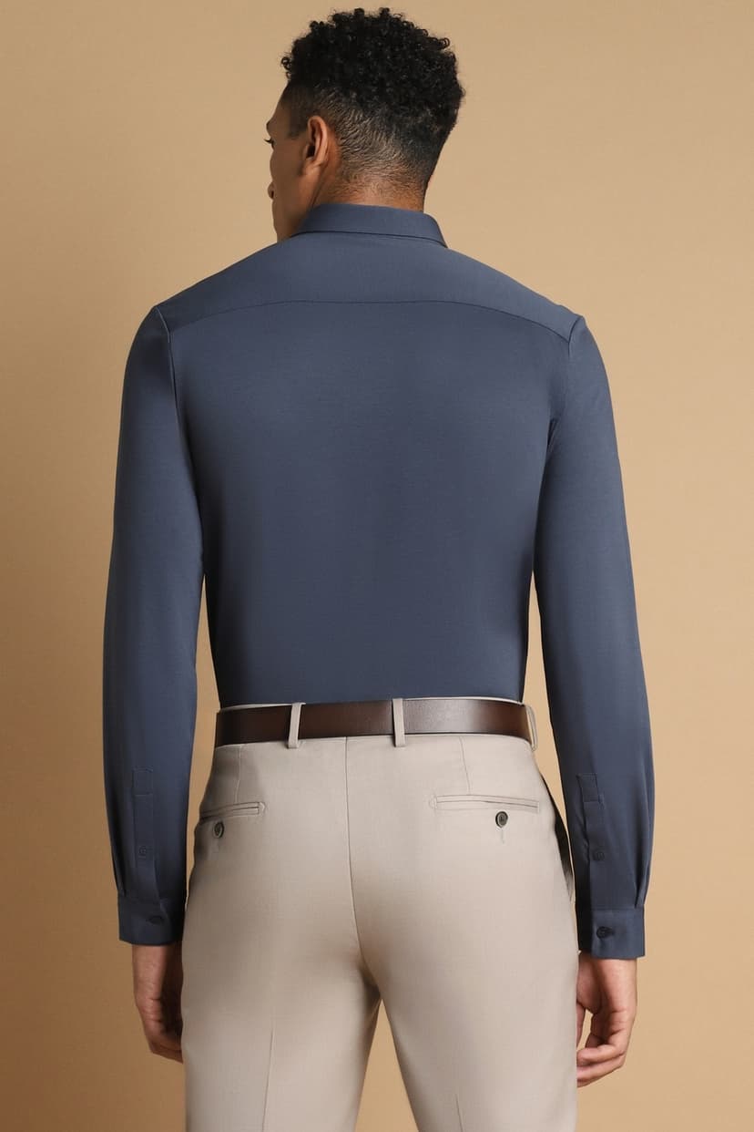 Men Navy Slim Fit Solid Full Sleeves Formal Shirt