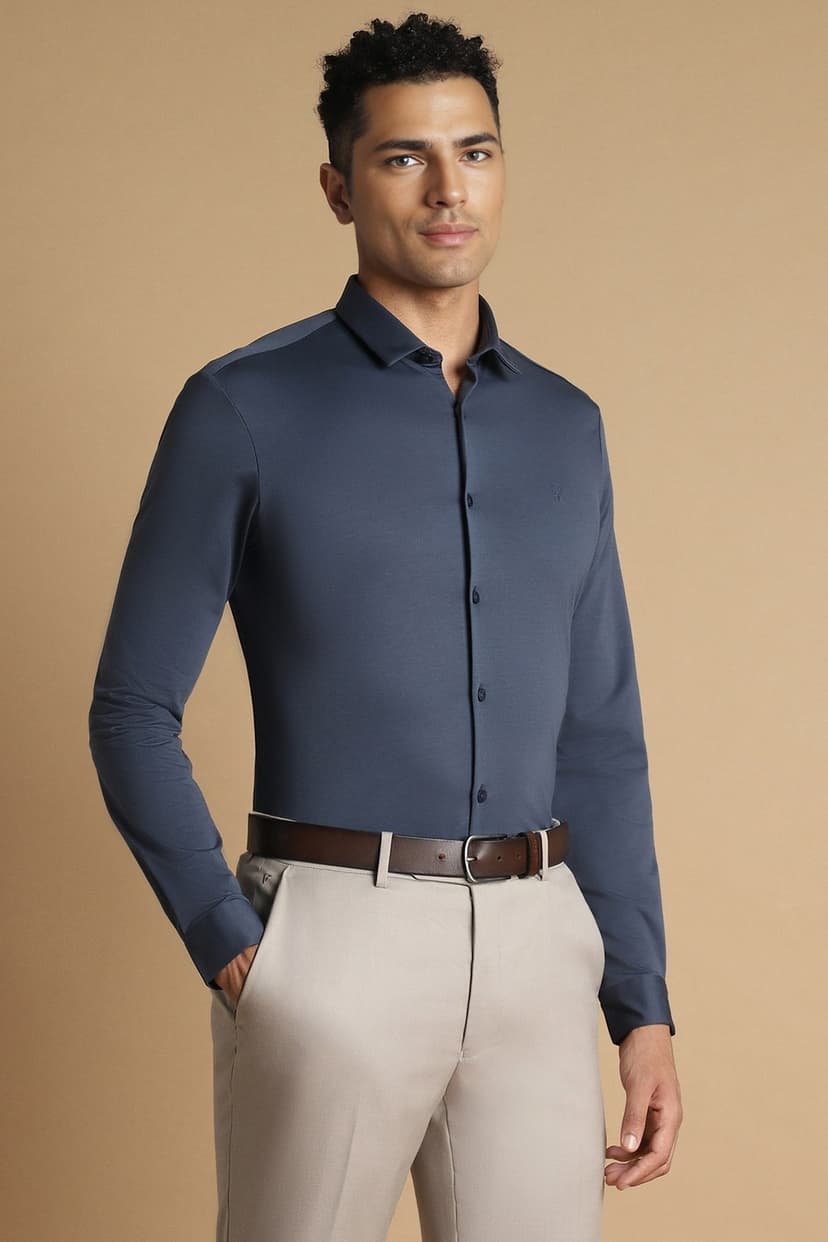 Men Navy Slim Fit Solid Full Sleeves Formal Shirt