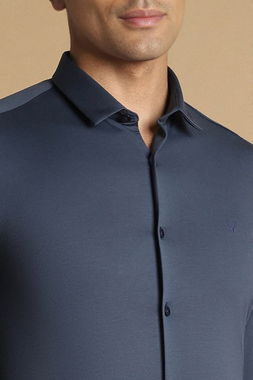 Men Navy Slim Fit Solid Full Sleeves Formal Shirt