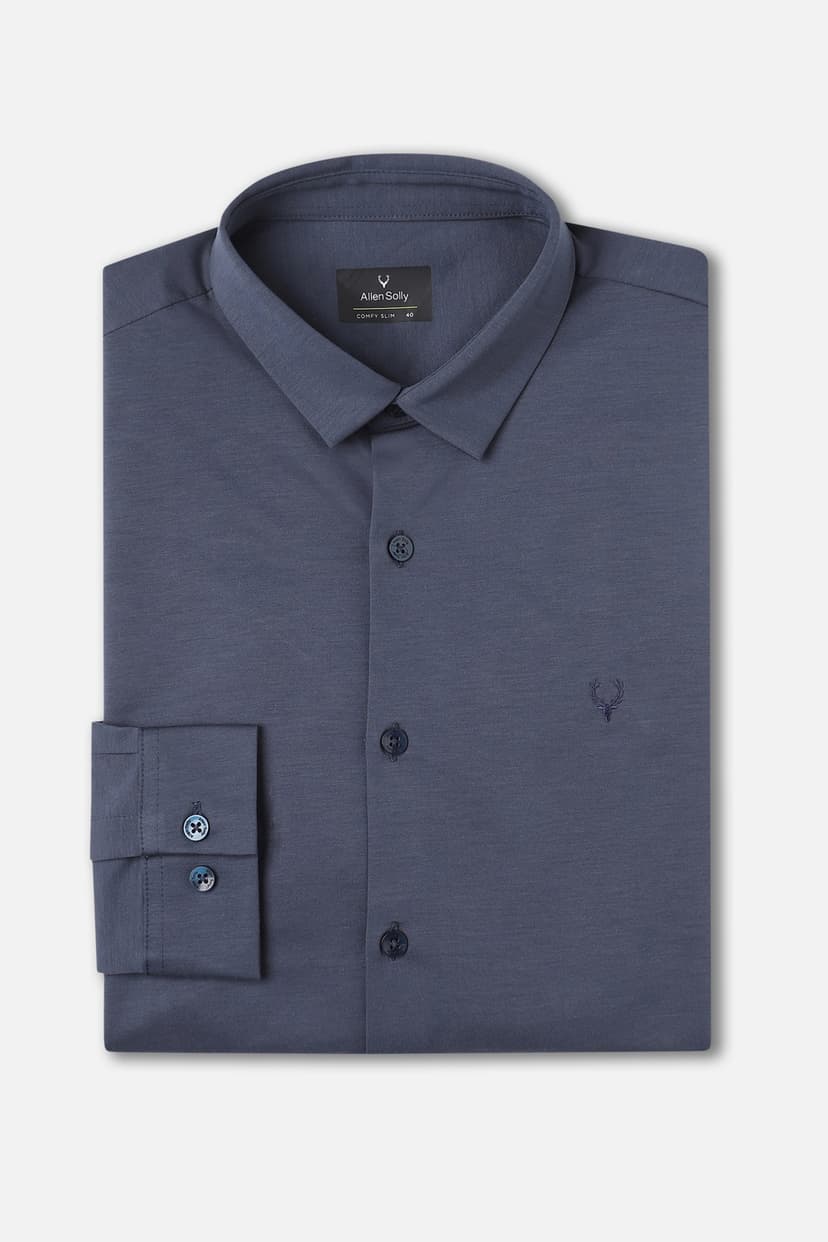 Men Navy Slim Fit Solid Full Sleeves Formal Shirt