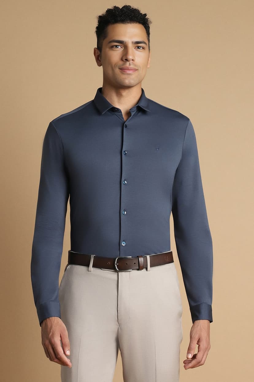 Men Navy Slim Fit Solid Full Sleeves Formal Shirt