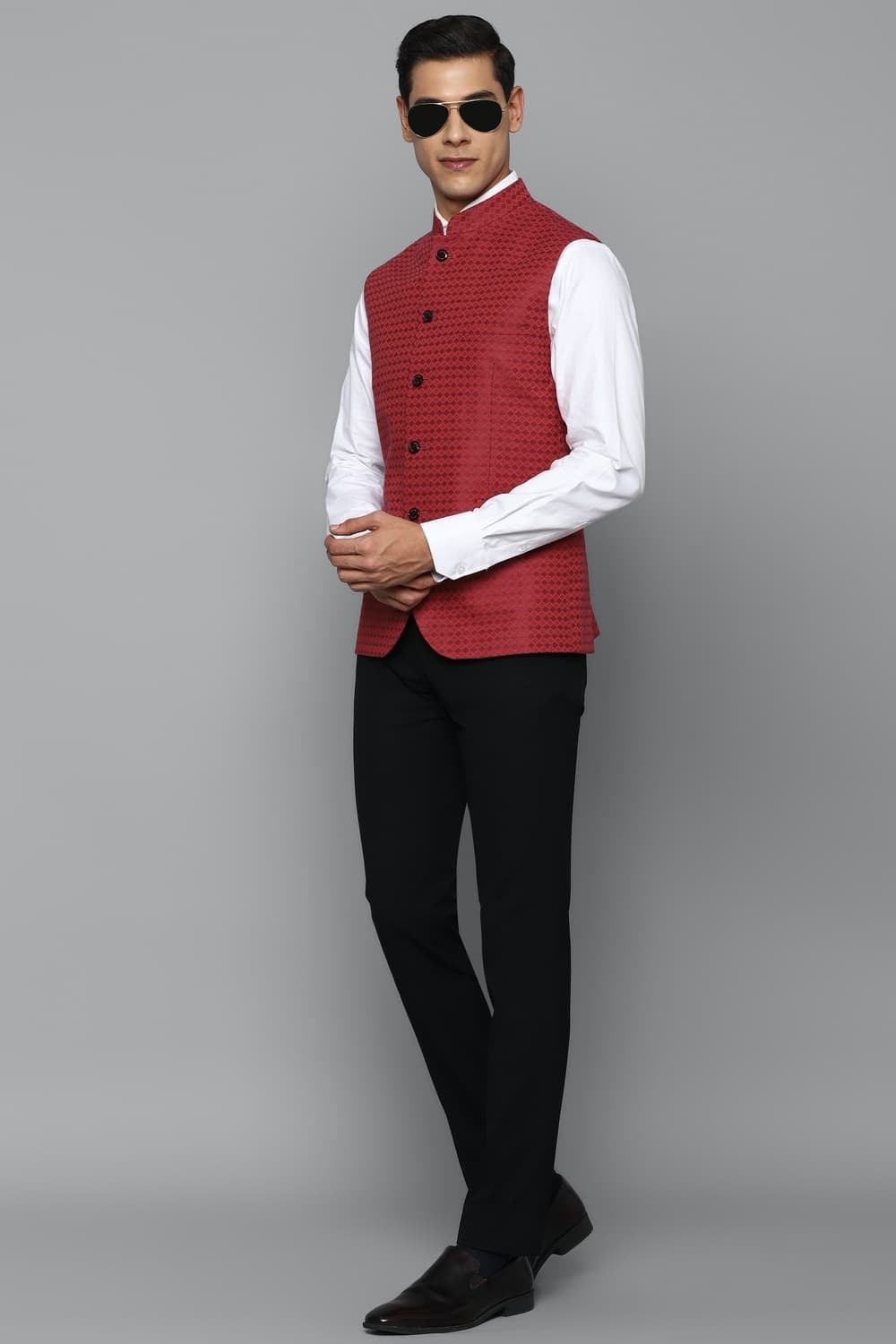 Men Printed Pink Party Nehru Jacket