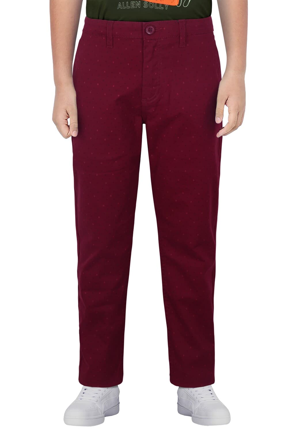Boys Maroon Slim Fit Printed Trousers
