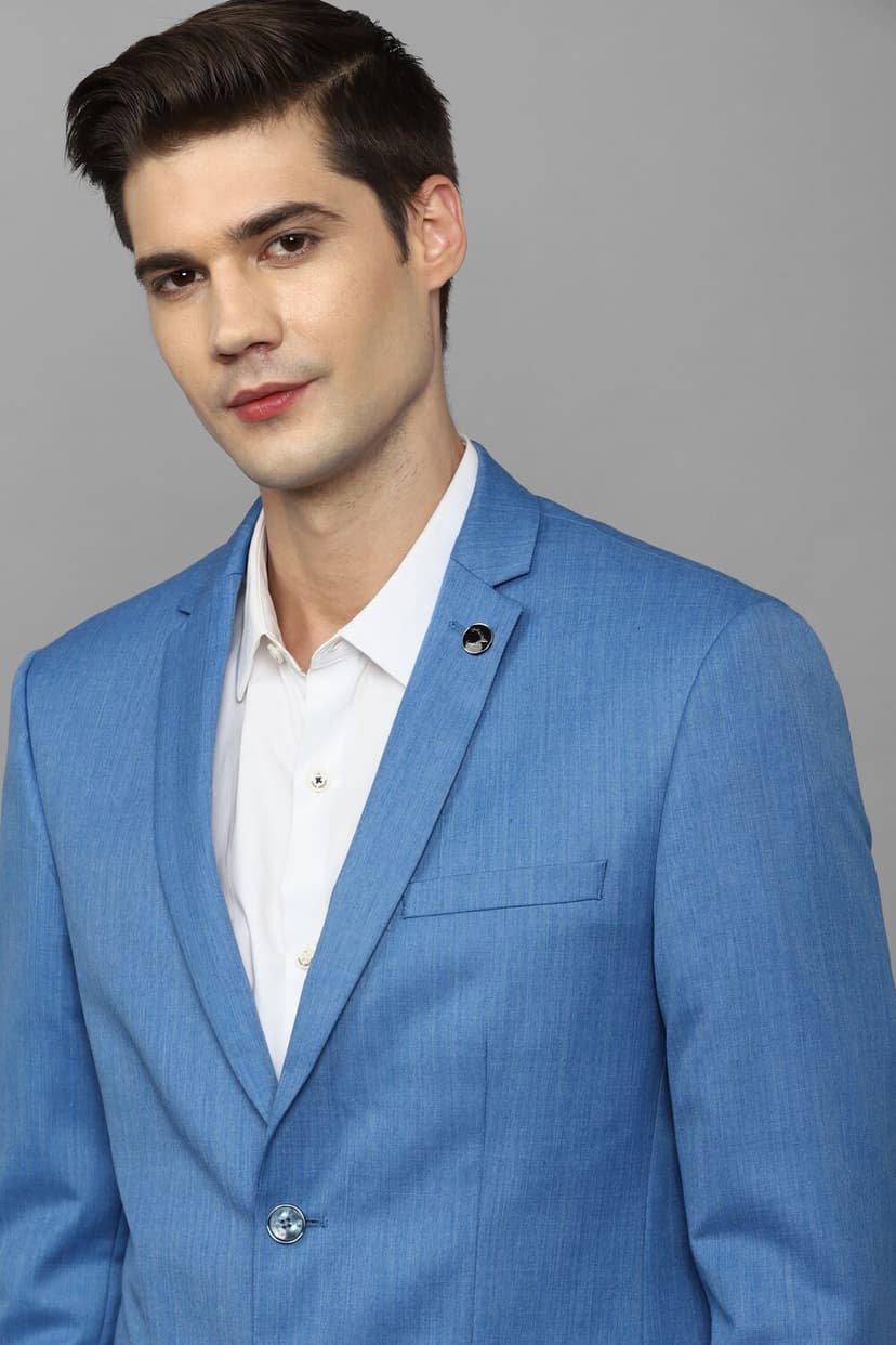 Men Blue Slim Fit Solid Formal Blazer