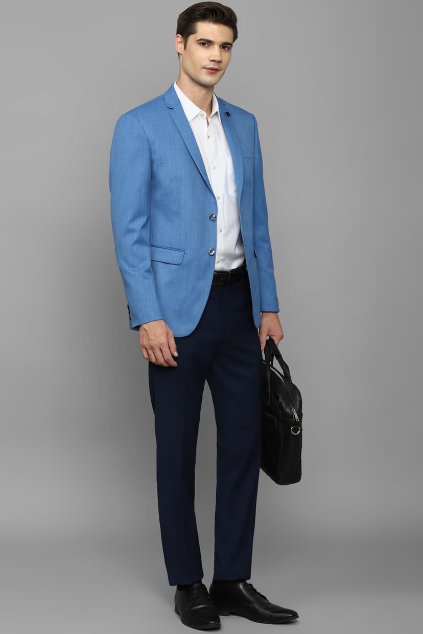 Men Blue Slim Fit Solid Formal Blazer