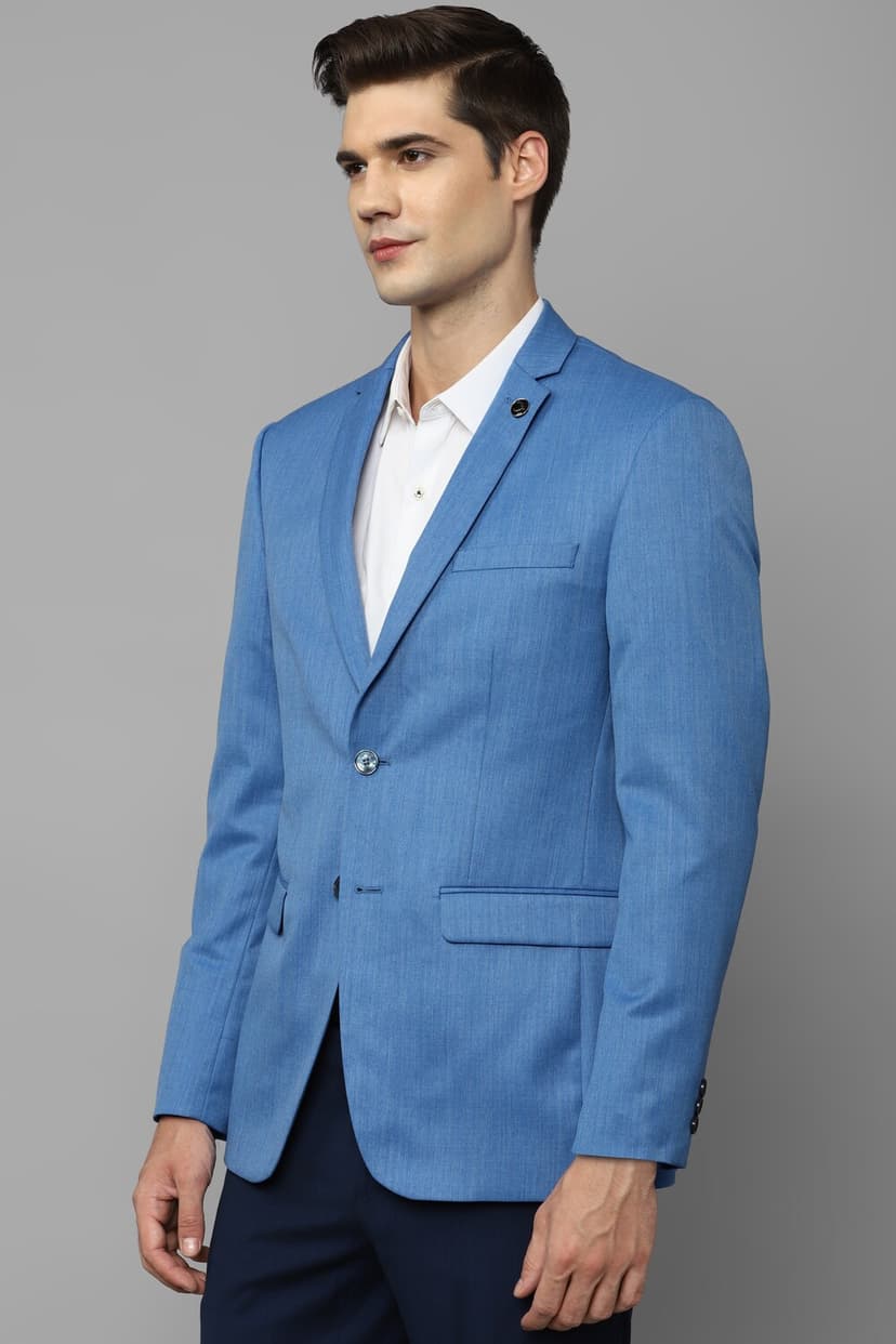 Men Blue Slim Fit Solid Formal Blazer