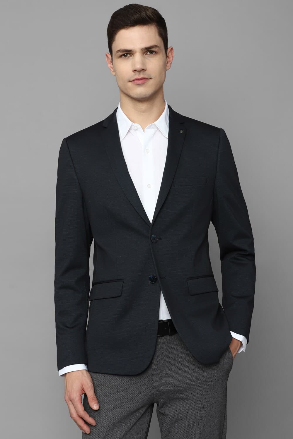 Men Navy Slim Fit Solid Formal Blazer | Allen Solly