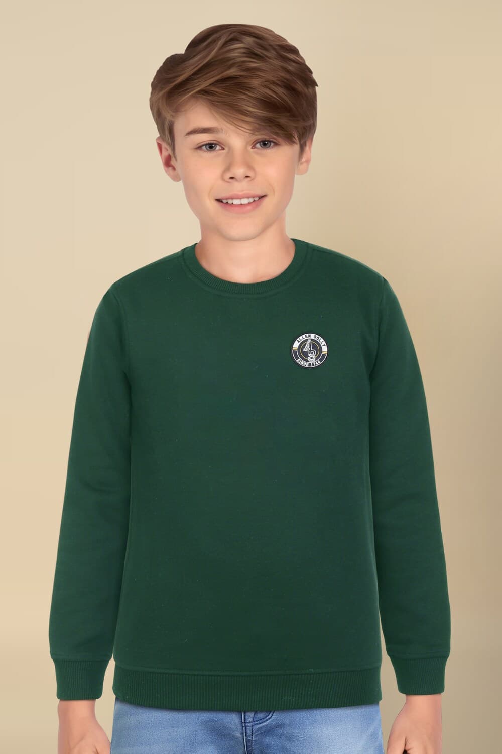 Boys Green Solid Regular Fit Sweatshirt