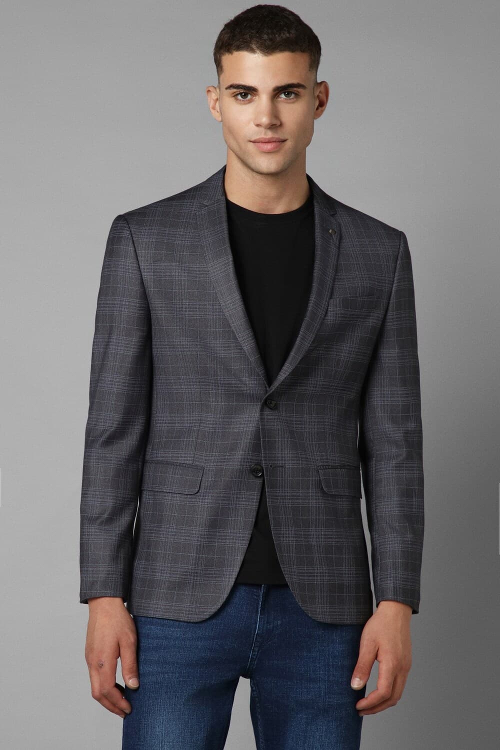Men Grey Slim Fit Check Casual Blazer