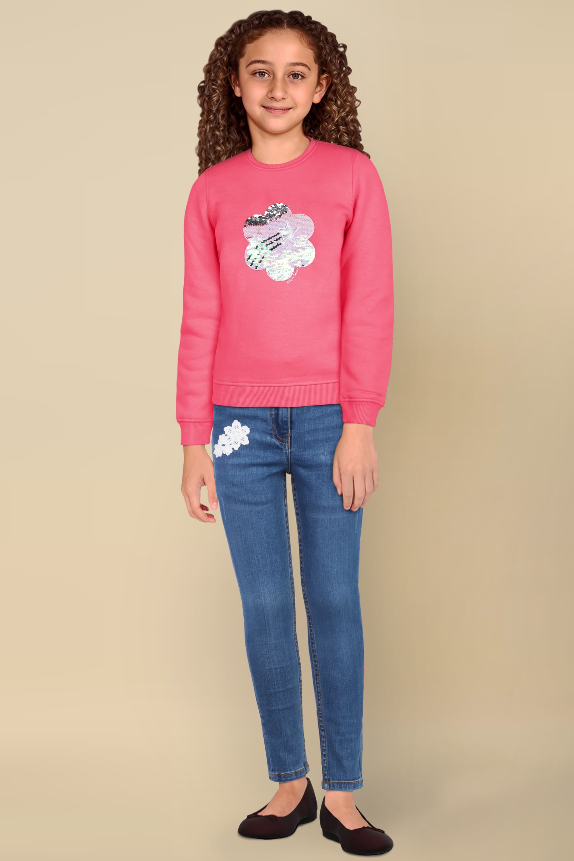 Girls Pink Solid Regular Fit Sweatshirt